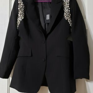 Fashion Nova Luxe Black Pant Suit with Rhinestone Embellishments